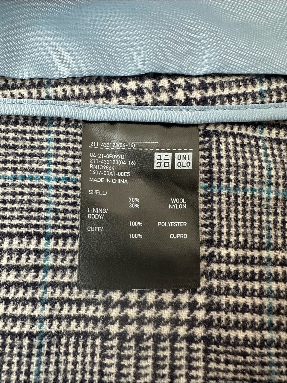 Ines De La Fressange x UNIQLO Wool Blend Glen Plaid Blazer Jacket Blue Accent M - Picture 3 of 12